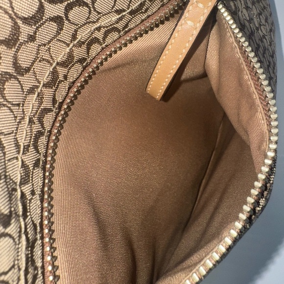COACH Signature Monogram Logo Rectangle Crossbody Bag 12x13 Tan Brown Y2K - Picture 8 of 16